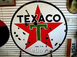 Original 1937 Texaco Double Sided Porcelain Advertising Sign 6 Ft. Diamètre