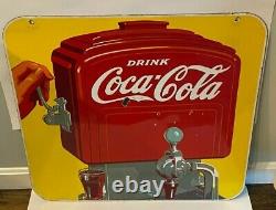 Original 1939 Porcelaine Double Côté Coca Cola Soda Fountain Dispenser Hand Sign