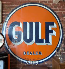 Original 1950's Grand Enseigne Porcelain Gulf Double Face de 6 Pieds - PickUp