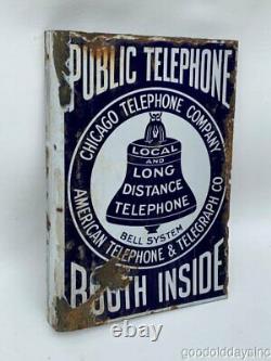 Original Antique Porcelaine Double Sided Publicité Signe Téléphone Booth Chicago
