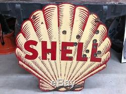 Original Antique Shell Gas Oil Tiger Stripe Double Face Signe Porcelaine 48 Rare