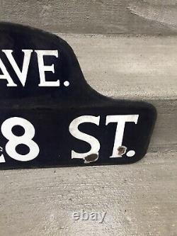Original New York City Street Sign 1920s. Double Sided, Porcelaine, Hump Back