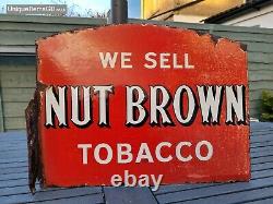 Original Nut Brown Tobacco Double Sided Flange Enamel Signe 18 X 13,5