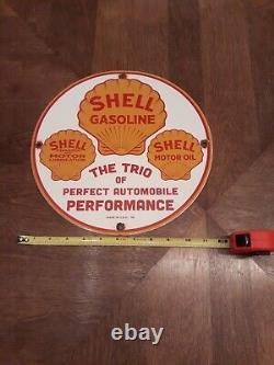 Original USA Vintage Shell Essence La Plaque D'huile De Porcelaine Trio, Double Face