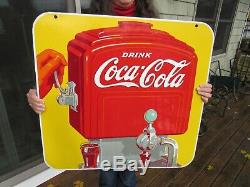 Original Vintage 1939 Porcelain Coca Cola Distributeur Signe Double Face Et Daté