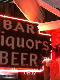 Original Vintage Bar Liqueurs Bière Signe Double Face Porcelaine Neon Gas Oil