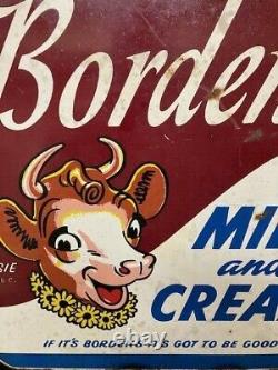 Original Vintage Borden’s Milk And Cream Flange Double Sided Sign Rare