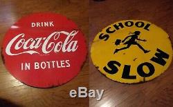 Original Vintage Coca Lollipop Coca Cola School Slow 30 Signe En Porcelaine Double Face