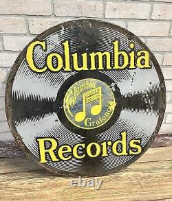 Original Vintage Columbia Records 28 Porcelaine Panneau Publicitaire À Double Face