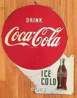 Original Vintage Double Sided Metal Coke Coca-cola Flange Signe Ice Cold