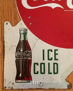 Original Vintage Double Sided Metal Coke Coca-cola Flange Signe Ice Cold