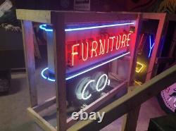 Original Vintage Furniture Co. 3 Couleur Neon Signer Porcelain À Double Face Old Wow