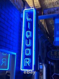 Original Vintage Liquor Signe Bilaterale Verticale Neon Bar Pub Mancave Oil Gas