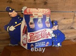 Original Vintage Pepsi Cola Soda Panneau Double Sided Hanger 22x15 Keystone Cop 40s