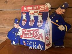 Original Vintage Pepsi Cola Soda Panneau Double Sided Hanger 22x15 Keystone Cop 40s