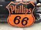 Original Vintage Phillips 66 Double Face Porcelain Flat Top Sign Essence Oil Old