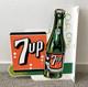 Pancarte En Porcelaine 7up Double Face Avec Flange Vintage Grande 16,25x18 Soda Pop Gas Oil
