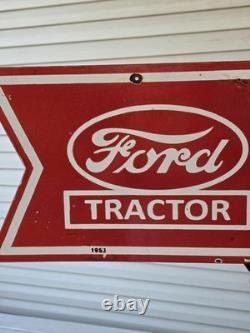 PLAQUE ÉMAILLÉE ANCIENNE GÉANTE DOUBLE FACE – SERVICE TRACTEURS FORD – 48 x 13