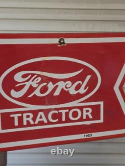 PLAQUE ÉMAILLÉE ANCIENNE GÉANTE DOUBLE FACE – SERVICE TRACTEURS FORD – 48 x 13