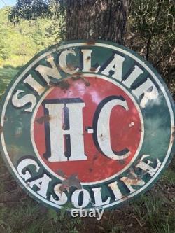 PLAQUE EN PORCELAINE VINTAGE LG HC SINCLAIR OIL GAS 48x48 POUCES DOUBLE FACE RARE