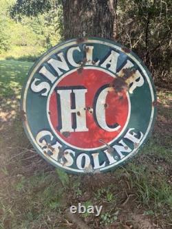 PLAQUE EN PORCELAINE VINTAGE LG HC SINCLAIR OIL GAS 48x48 POUCES DOUBLE FACE RARE