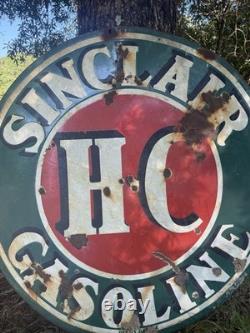 PLAQUE EN PORCELAINE VINTAGE LG HC SINCLAIR OIL GAS 48x48 POUCES DOUBLE FACE RARE