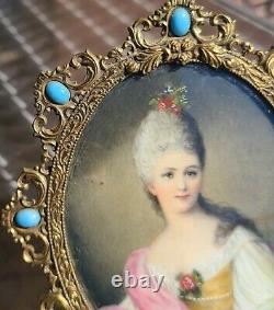 Paire Portraits Antiques Miniature Signée Nattier Fancy Cases Double Face Française