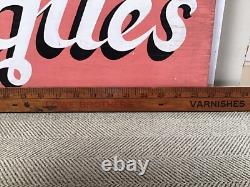 Panneau ANTIQUES vintage double face en bois peint 26 X 10 environ 1950