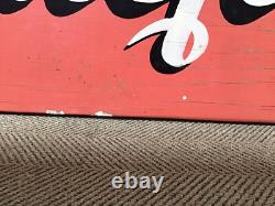 Panneau ANTIQUES vintage double face en bois peint 26 X 10 environ 1950