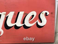 Panneau ANTIQUES vintage double face en bois peint 26 X 10 environ 1950