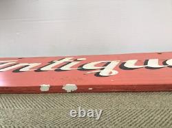 Panneau ANTIQUES vintage double face en bois peint 26 X 10 environ 1950