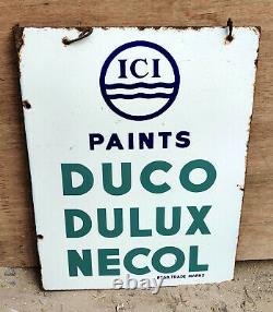 Panneau D'affichage Vintage En Émanel Double Face Ancien Panneau ICI Paints Duco Dulux Necol 1960