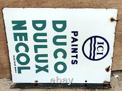 Panneau D'affichage Vintage En Émanel Double Face Ancien Panneau ICI Paints Duco Dulux Necol 1960