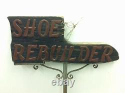Panneau De Chaussure D'origine Custom Old Copper Lettering Shoe Rebuilder Wood Double Sided