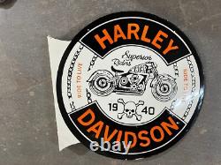 Panneau Émaillé en Porcelaine Harley Davidson 18x20,5 Pouces Double Face avec Flasque