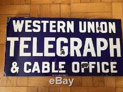 Panneau En Porcelaine À Rebord Double Face Western Union Telegraph And Cable Office