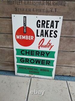 Panneau Métallique Double Face Vtg Great Lakes Cherry Grower, Rosenberg Bros. Sodus MI