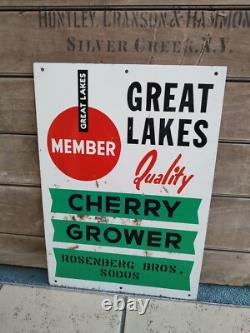 Panneau Métallique Double Face Vtg Great Lakes Cherry Grower, Rosenberg Bros. Sodus MI