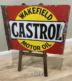 Panneau Original Castrol Wakefield Motor Oil Enamel Double Face Royaume-uni Par Bruton