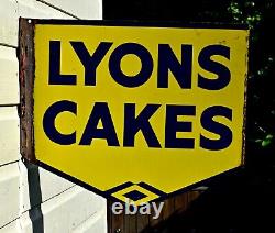 Panneau Publicitaire À Double Face Vintage Lyons Cakes Enamel
