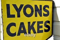 Panneau Publicitaire À Double Face Vintage Lyons Cakes Enamel