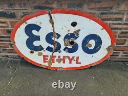 Panneau Vintage En Émail Double Face Esso Ethyl Ovale