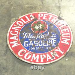 Panneau Vintage de la Compagnie Magnolia Petroleum Magnolene Double Face en Porcelaine Huile Gaz