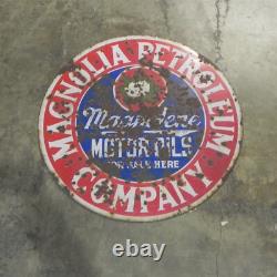 Panneau Vintage de la Compagnie Magnolia Petroleum Magnolene Double Face en Porcelaine Huile Gaz