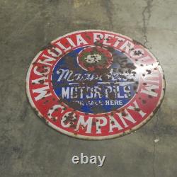 Panneau Vintage de la Compagnie Magnolia Petroleum Magnolene Double Face en Porcelaine Huile Gaz
