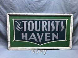 Panneau Vintage en bois double face de 24x42 pouces 'Havre touristique' Ancien Camp Vert 1343-23B