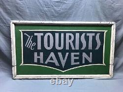 Panneau Vintage en bois double face de 24x42 pouces 'Havre touristique' Ancien Camp Vert 1343-23B