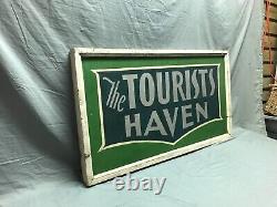 Panneau Vintage en bois double face de 24x42 pouces 'Havre touristique' Ancien Camp Vert 1343-23B