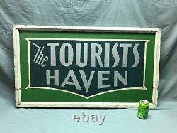 Panneau Vintage en bois double face de 24x42 pouces 'Havre touristique' Ancien Camp Vert 1343-23B