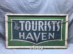 Panneau Vintage en bois double face de 24x42 pouces 'Havre touristique' Ancien Camp Vert 1343-23B